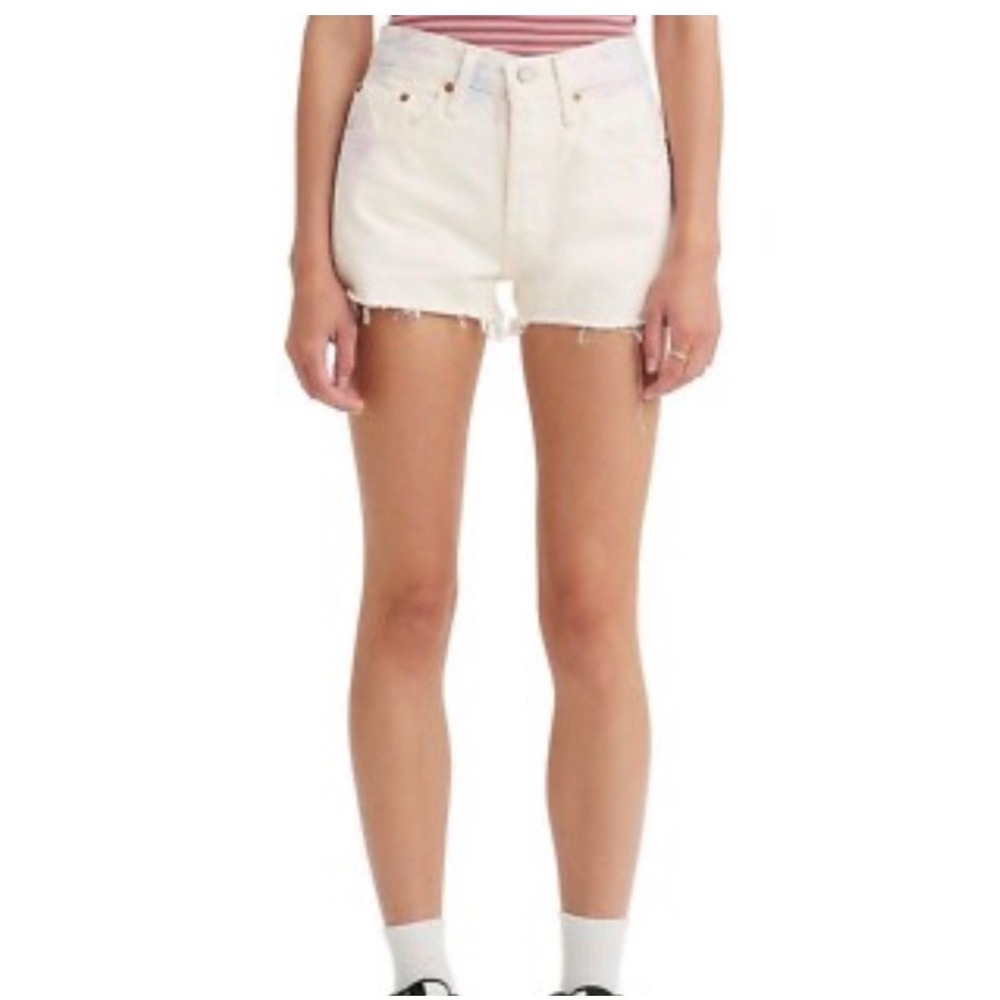 Levis Premium 501 Original Cutoff Distressed White Denim Shorts 28